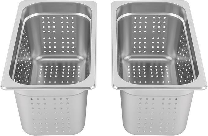 DYNAMI 2-Pack 1/3 Size 6 Deep Perforated Stainless Steel Steam Table Pan Commercial Catering Food Pan