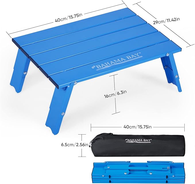 Old Bahama Bay Ultralight Aluminum Mini Table 66lbs/30kg Weight Capacity Foldable Small Beach Table with Retractable Legs Suitable for Picnic Camping Outdoor Hiking