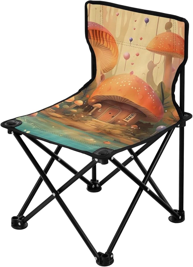 Mushroom Forest Portable Camping Chairs Folding Chair - Durable Oxford Fabric Lightweight Iron Frame Easy Fold Design - Ideal for Outdoor Activities Camping Fishing and Travel