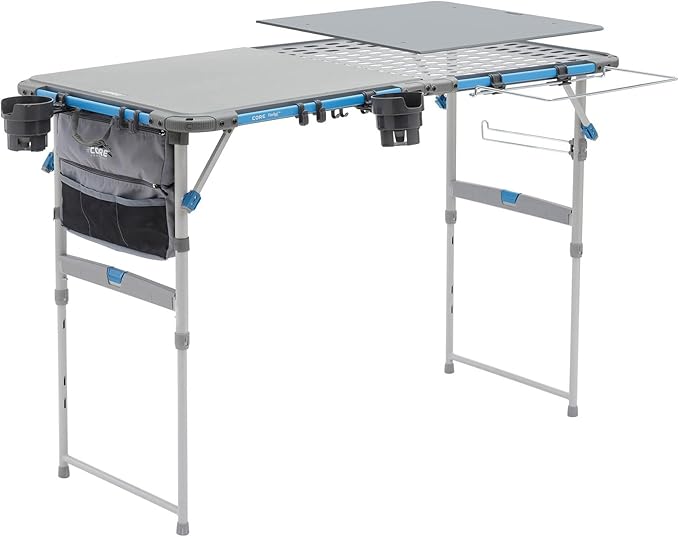 CORE Outdoor Cook Table | 4 Foot Table with Adjustable Height and Storage for Cooking Accessories | Foldable &amp Portable for Beach Picnic Backyards BBQ Tailgate Patio and Party