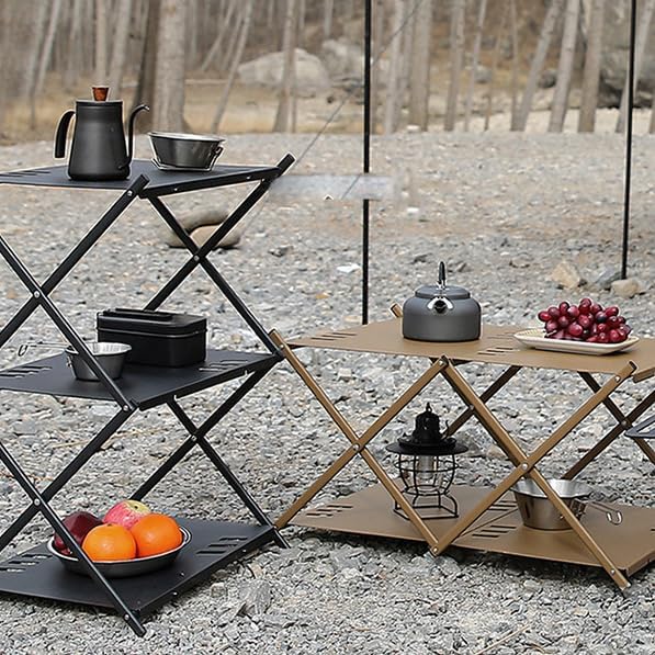 Folding Storage 3 Tier Foldable Aluminum Alloy Rack Lightweight Durable Outdoor Camping Table