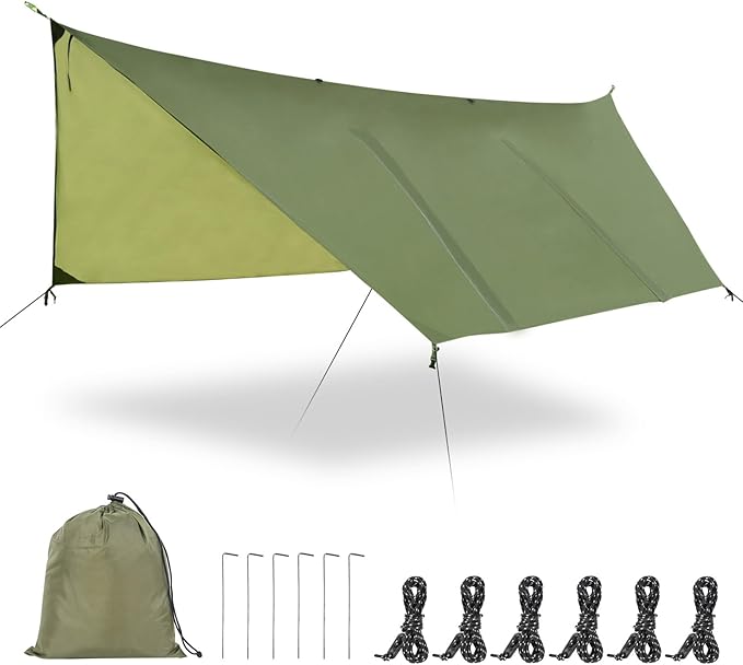Hammock Rain Fly Tent Tarp (11.5x9.5ft) Large Ultralight Camping Tarps Waterproof Portable Backpacking Multifunctional Rain Cover for Outdoor Hiking Picnic Hammock Car Backpacking