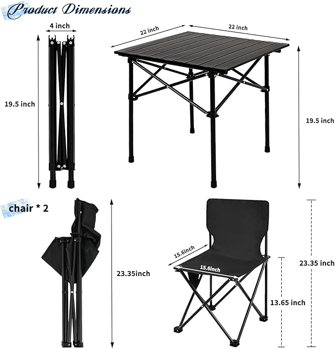 Camping Table Folding Portable Camp Table with 2 Chairs Folding Picnic Table with Carry Bag Indoor Outdoor for Camping Beach Patio RV Backyard BBQ Sturdy Stable Easy to Carry Black
