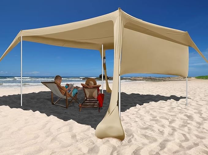 Beach Canopy Tent Shade with Sidewalls 10x10FT 6.6FT Tall UPF50+ Sun Shelter Windproof &amp Water Resistant Includes Guylines Sand Shovel Stability Poles Easy Up for Beach Outdoor Camping Backya