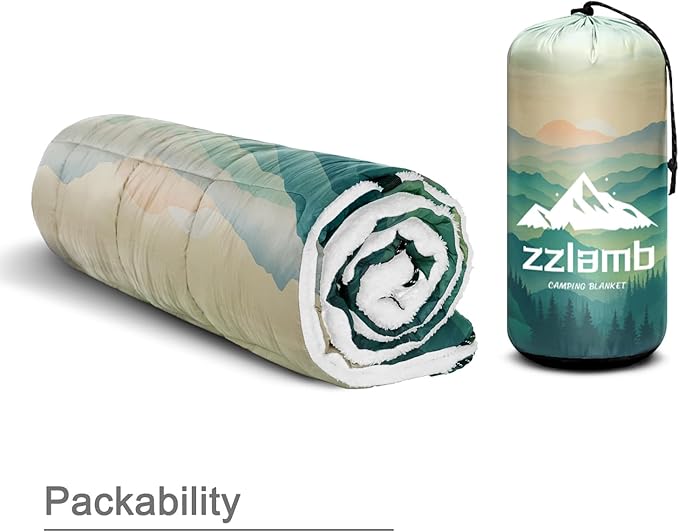 zzlamb Outdoor Camping Blanket with Sherpa LiningPuffy Thick Camp Quilt for SleepingPackable Warm Wearable Fleece Blankets for Cold WeatherTravelingBackpackingPicnicsBeachStadium 52x75in