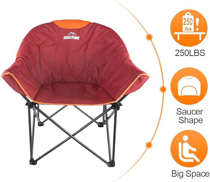 OUTDOOR LIVING SUNTIME Sofa Chair Oversize Padded Moon Leisure Portable Stable Comfortable Folding Chair for Camping Hiking Carry Bag…