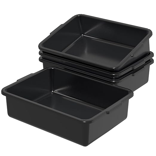 13 L Commercial Bus Tub Wash Basin Tote Box Plastic Bus Box 4-Pack Black