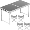 Adjustable Height Aluminum Folding Table Portable Outdoor Camping Table with Handle Compact 120X60Cm Picnic Dining Table Set with 4 Stools - Blue120X60Cm Bla100X50cm Gray+4 Stool