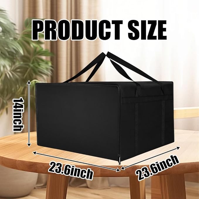 2 Pcs Black Insulated Pizza Delivery Bag 24x24x14 Inch Reusable Pizza Warmer Carrier for Food Delivery Professional &amp Personal Insulated Cooler Box with Secure Handles