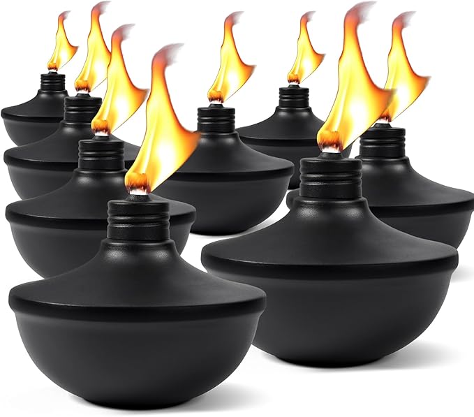 8-Pack Upgraded Tabletop Torches 24 oz Citronella Torch Lights Refillable Torch with Wicks Covers and Funnel Included - Ideal for Garden Patio Deck Yard Party Landscape