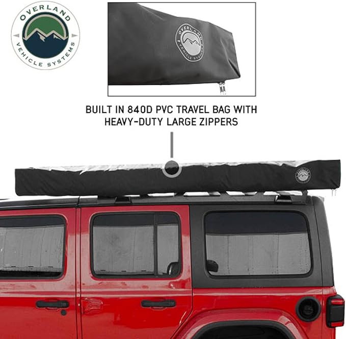Overland Vehicle Systems 19609927 XD Nomadic 180 Degree Awning Universal with Integrated LED Lights and Black Out | 88 Sq Ft of Coverage | Black Fabric and Travel Bag Included | Weather-Resistant