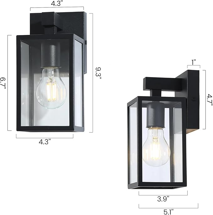 LALUZ Black Outdoor Wall Lights Modern Farmhouse Rectangle Porch Lights Outdoor Wall with Clear Glass Waterproof Anti-Rust Exterior Outside Sconce Lighting Light Fixtures for House Patio Garage