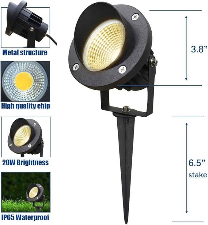 TOVEENEN LED Outdoor Spotlight Flag Light 120V 20W White Waterproof Landscape Spotlights Plug-in Christmas Spot Lights for Yard House Tree Decoration Lighting 3000K Warm White 120V 20W