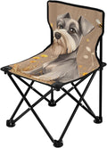 Cartoon Lovely Miniature Schnauzer Dogs Brown Collapsible Camp Chairs for Adults Heavy Duty Ultra-Lightweight Portable Chair Includes Carry Bag Ice Fishing Chair with Back for Traveling Indoor
