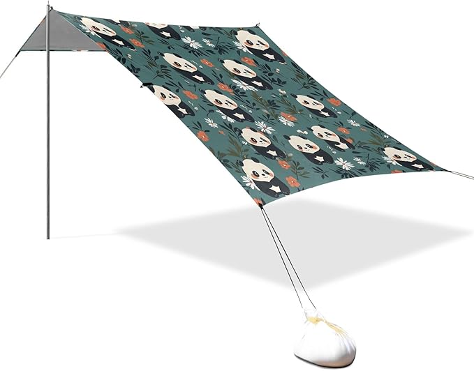 Camping Sun Shelters Panda White Pink Flowers Pattern Beach Canopy 126 * 110.2in