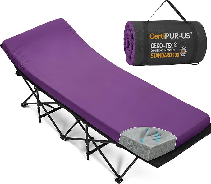 CYMULA Camping Cot Mattress 2in Memory Foam Sleeping PadSoft Warm Non-Slip Camping Mattress Topper with Retaining for AdultsPortable Roll up Pad for Travel(75 x30)（only Mattress）