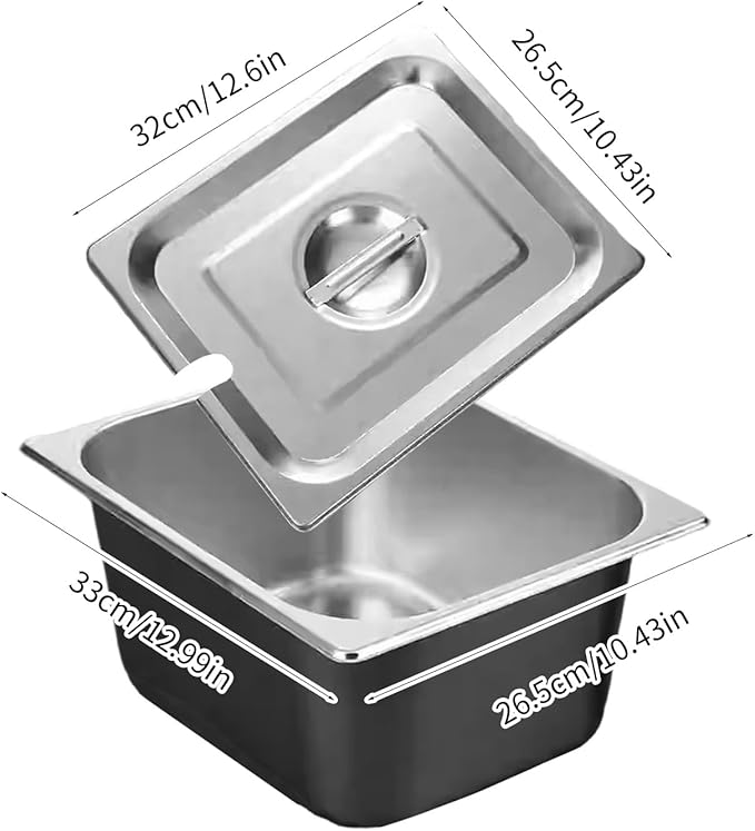 Stainless Steel TubCommercial Grade Stainless Steel Half Size Food Pan with Lid Food Preparation Tub for Kitchen Storage and Organization