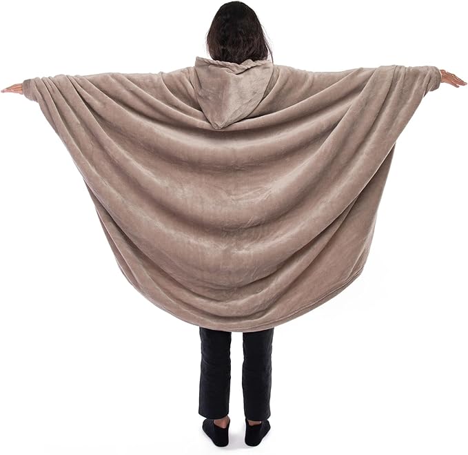 Mintra Home Wearable Blanket Hoodie Soft Warm &amp Cozy Snuggies for Women &amp Men Hooded Blanket with Full Sleeves for Adults One Size Fits All 70in x 62in (Mocha)