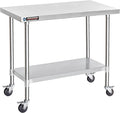 DuraSteel 30x48 NSF Stainless Steel Cart - Heavy Duty Food Prep Table with Undershelf - Rolling Kitchen Island on Wheels for Commercial Restaurant Kitchen Garage Outdoor Cooking BBQ Grill Counter