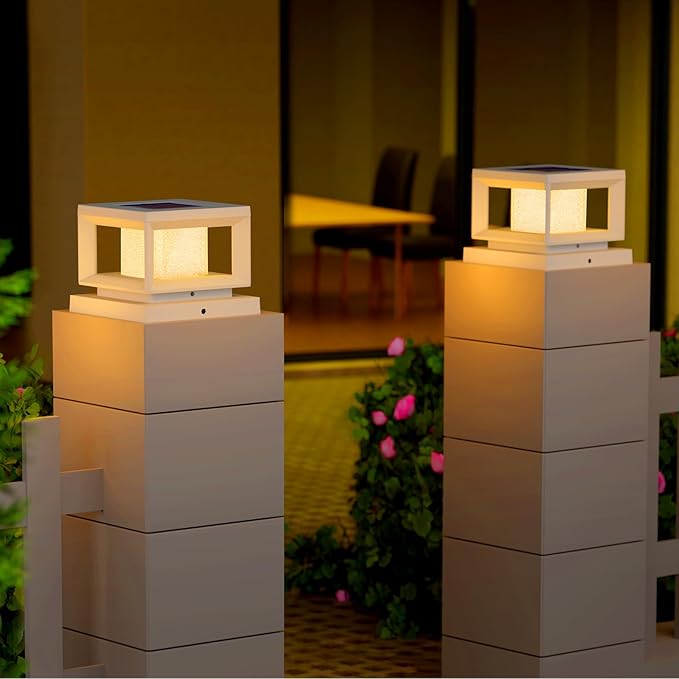 Mlambert 4 Pack Solar Post Lights Outdoor Waterproof Fence Cap for Deck 4x4 6x6 Wooden Vinyl Outdoor Lights with Shinning Effect White