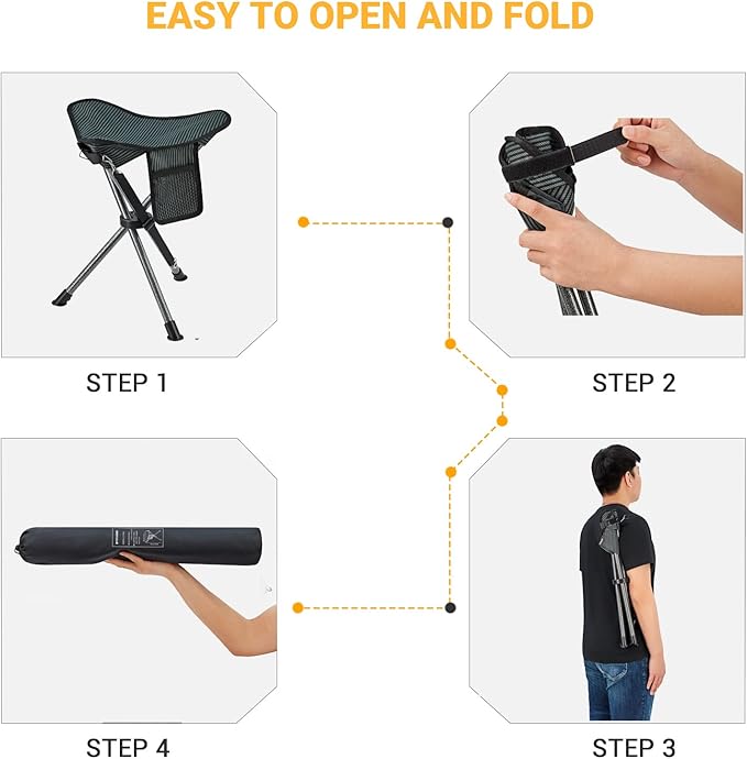 FUNDANGO 2 Pack Tripod Folding Chair Portable Camping Tripod Stool Backpacking Camp Stool Lightweight Hunting Stools Chair Seat Footstool for Fishing Travel with Carry Bag