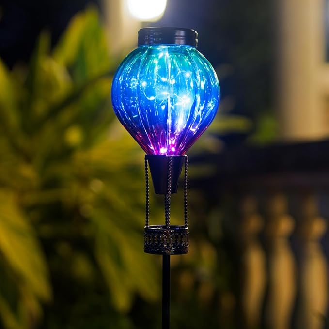 Solar Garden Lights Outdoor Waterproof with Hot Air Balloon Led Garden Lights Outdoor Solar Landscape Stake Light Decor for Outside Pathway Walkway Yard Patio