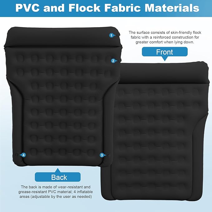 SUV Air Mattress Inflatable Bed for Car Sleeping Thickened Flocking Car Air Mattress Leakproof Comfortable Durable Cushion Cars Bed for SUVs Trunk Camping Road Trip (Black)