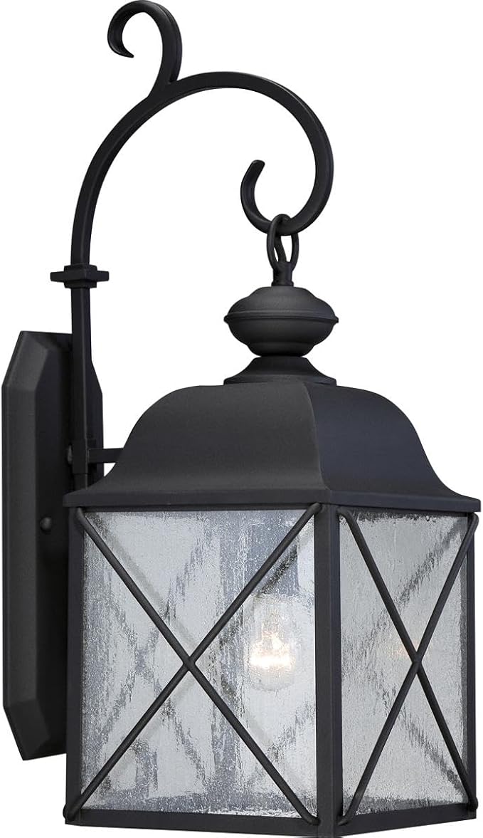 Nuvo Lighting 60/5622 Wingate Medium One Light Lantern 100-watt A19 Outdoor Porch and Patio Lighting with Clear Seeded Glass Textured Black