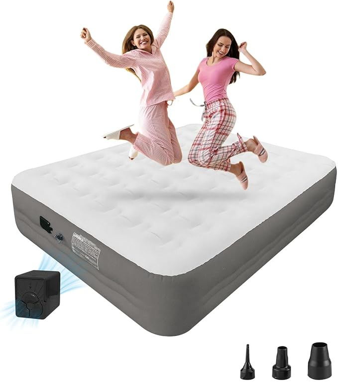 Queen Size Air Mattress with Built in Pump 18'' Raised Blow Up Bed Inflatable Mattress for Camping &amp Travel 3-Minute Quick Inflation/DeflationThick Velvet Texture Waterproof18'' Grey