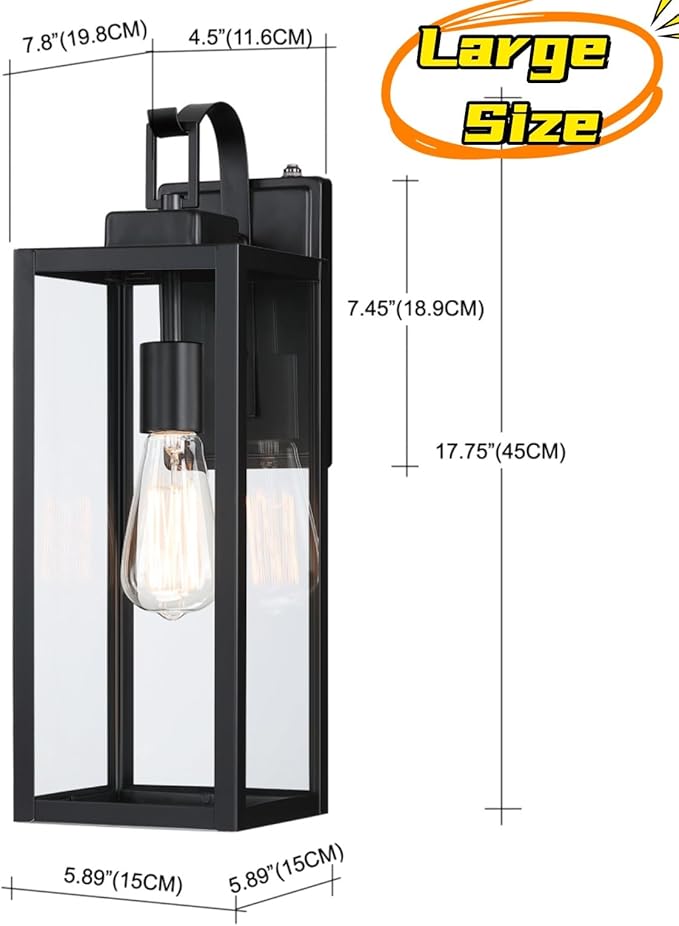 WISBEAM 18 inch Dusk to Dawn Outdoor Lights for House 2 Pack Black Exterior Lighting Fixture Modern Porch Lights for Outside Metal Construction with Clear Glass
