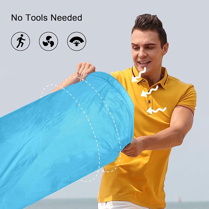 Inflatable Lounger Air Sofa with Sunshade for Adults Inflatable Couch with Mesh Back for Camping Sky Blue Feather