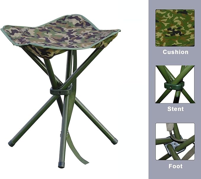 JSHANMEI Camping Stool Portable Folding Stool for Outdoor Hiking Fishing Travel Deluxe 4 Leg Support 300 lbs