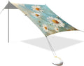 Daisy Painting Beach Tent Sun Shelter 9.2' x 10.5' Beach Canopy with 4 Sandbags 4 Stability Poles Sand Shovels - Tent Canopy for Beach Camping Fishing Picnics