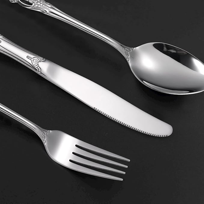 Retro Royal Silverware Silver Flatware Set for 4 Stainless Stainless Forks Spoons Knives 20 Pieces Retro Kitchen Utensils Restaurant Home and Festival Parties Durable