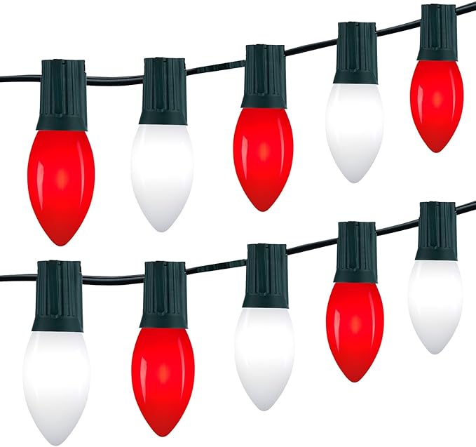 Vintage C9 LED Christmas Lights Outdoor 150 Feet C9 String Lights with 75 Shatterproof C9 Bulbs Waterproof Connectable Christmas Tree Lights for Outside Roofline Patio Xmas Decor Red &amp Pure Whi