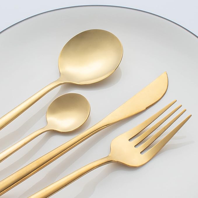 24Pcs Gold Silverware Set Stainless Steel Cutlery Set Knife Fork Spoon Teaspoon Flatware Set for Home Hotel Dishwasher Safe