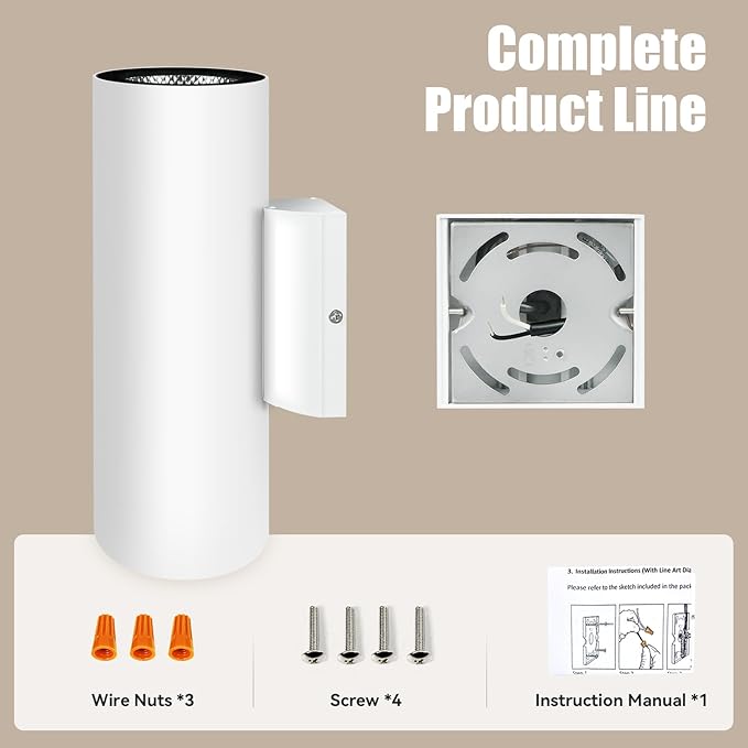 Porch Light in 2 Lights Cylinder Wall Lights 10.24 2 Pack Up Down Lights 2700K Warm White Waterproof Wall Sconce Aluminum Exterior Light Fixture Wall Mount White