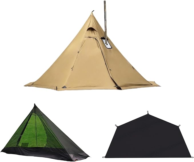 Hot Tent with Stove Jack &amp Snow Skirt + Mesh Inner Tent + Half Tent Floor