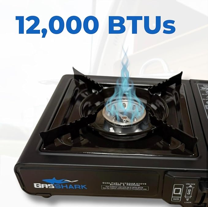 Dual Fuel Propane or Butane Portable Stove | 12000 BTUs | Camping Stove | Outdoor Cooking and Emergency Kit | Propane Hose and Carrying Case Included