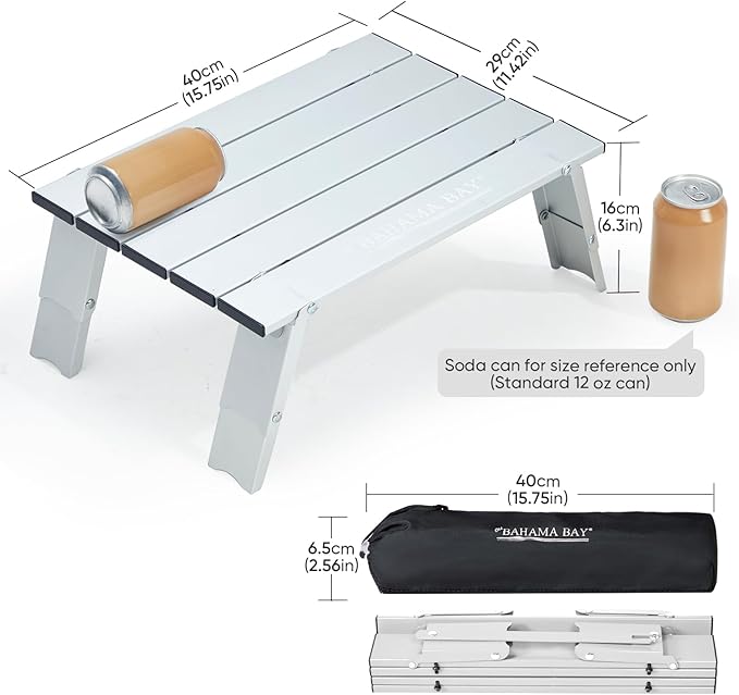 Old Bahama Bay Ultralight Aluminum Mini Table 66lbs/30kg Weight Capacity Foldable Small Beach Table with Retractable LegsSuitable for Picnic Camping Outdoor Hiking