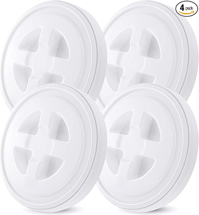 4 Pieces 5 Gallon Leak-Proof Bucket Lid Food Grade Plastic Storage Buckets Screw Seal Lids Screw Pail Lid Pet Food Storage Chicken Feeders Paint Storage Compatible with GammaWhite