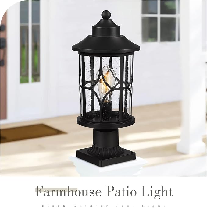 zeyu Farmhouse Exterior Post Light Fixture 17 Inch Modern Outdoor Pole Light for House Patio Yard Die-Cast Aluminum with Seeded Glass Shade Black Finish ZX48MP BK