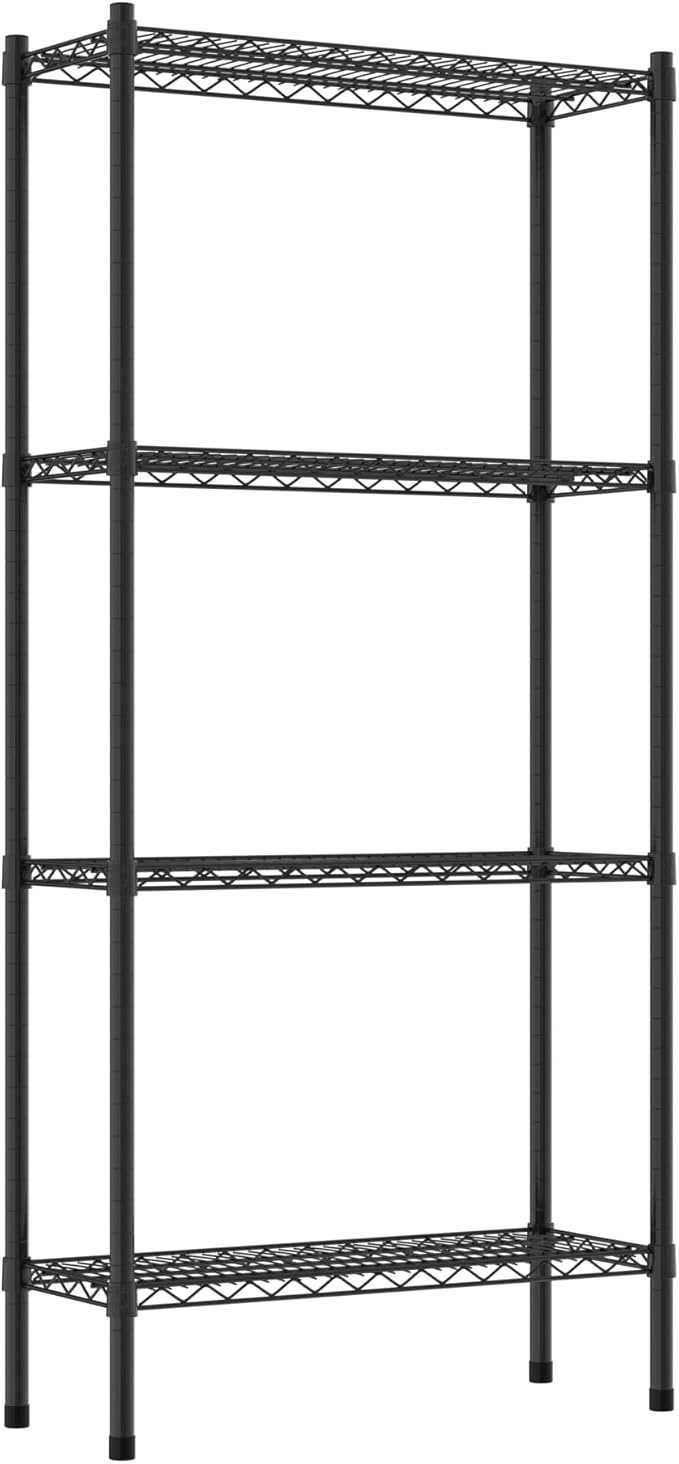 Commercial NSF Listed Black Epoxy Stationary Wire Shelving Kit 12 x 30 x 64 with 4 Shelves Perfect for Warehouse Walk-in Refrigerator Freezer Grocery Store Restaurant Dishroom