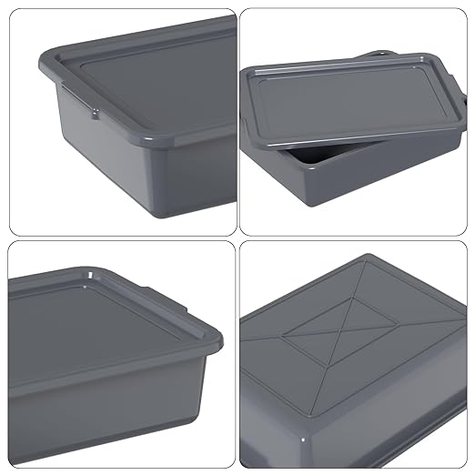 Ramddy 3-Pack 13 L Plastic Commercial Bus Tub with Lid Grey Bus Box Restaurant