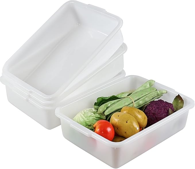 4-Pack 8 L Commercial Plastic Bus Tub Box Small Dish Pan Tub White