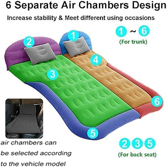 Vikuces® SUV Air Mattress Car Camping Travel Bed Car Air Mattress Back Seat BedThickened Inflatable Mattress with Two Air Pillow Full Size Blow Up Sleeping Pad(Black)