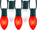 C9 LED Christmas Lights Outdoor 50 Feet String with 50 Shatterproof Matte Bulbs Connectable Waterproof Tree Lights for Holiday Roofline Backyard Garden Decor Red &amp Pure White
