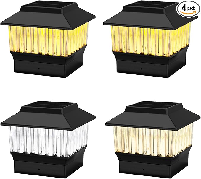 4-Pack Solar Post Cap Lights for 4x4 Posts &amp 3.5x3.5 Wood Posts 50 Lumen 3-Color Adjustable (3000K/4000K/6000K) Waterproof LED Lamps Black Matte Finish No Wiring Needed - Auto On/Off