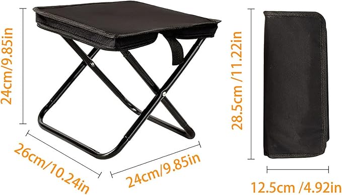 Portable Folding Stool Lightweight Aluminum Alloy Frame with Oxford Cloth Seat Compact Travel Camping Stool with Storage Bag for Outdoor Hiking Fishing Picnic Black