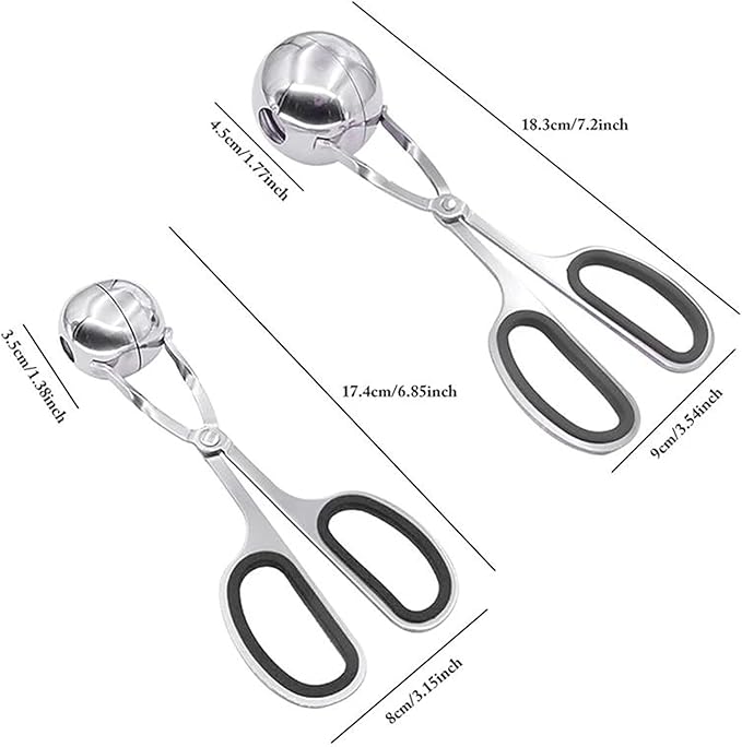 Meatball Maker Scoop 2 PCS Stainless Steel Meat Baller Tongs Meatball Maker Ice Tongs Cookie Dough Scoop Ice Cream Baller Tool
